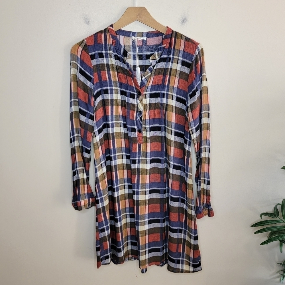 NWT Mystree Colorful Plaid Long Sleeve Tunic Top Size Small